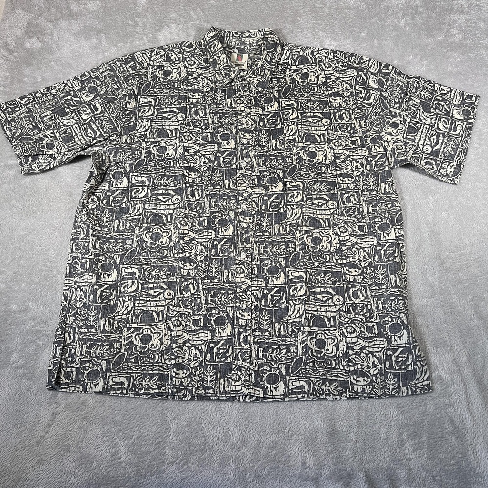 Tori Richard Camp Shirt Mens 2XL Black White Hawaiian Aloha Button Short Sleeve
